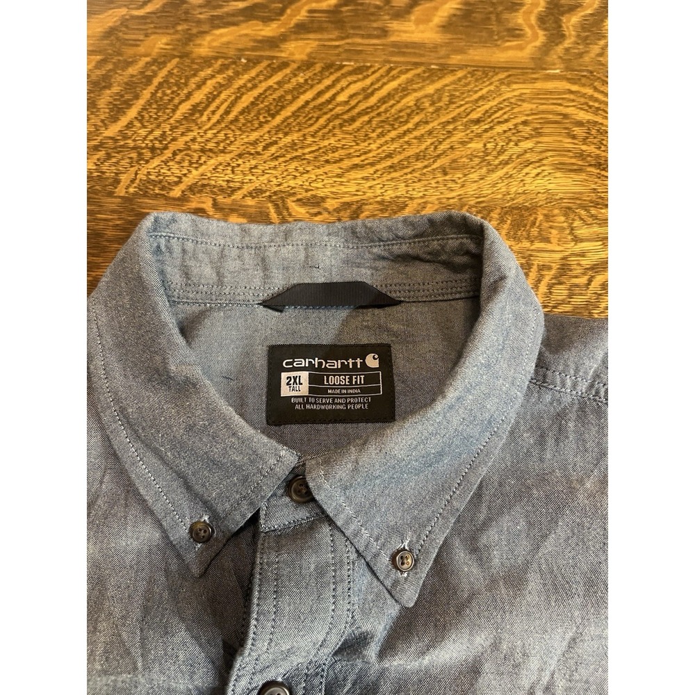 Carhartt Mens 2XLT Blue Button Up Work Shirt Loose Fit Long Sleeve TW4368-M‎
